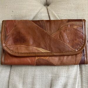 Brown Leather Patchwork Clutch